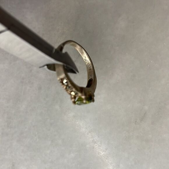 Sterling Silver Marcasite and Peridot-Colored Stone Ring - Picture 7 of 10